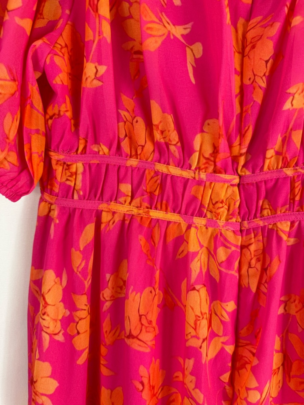 FLORAL MIDI DRESS FOR SUMMER GATHERINGS size: S color: pink-orange floral print - Picture 14 of 17